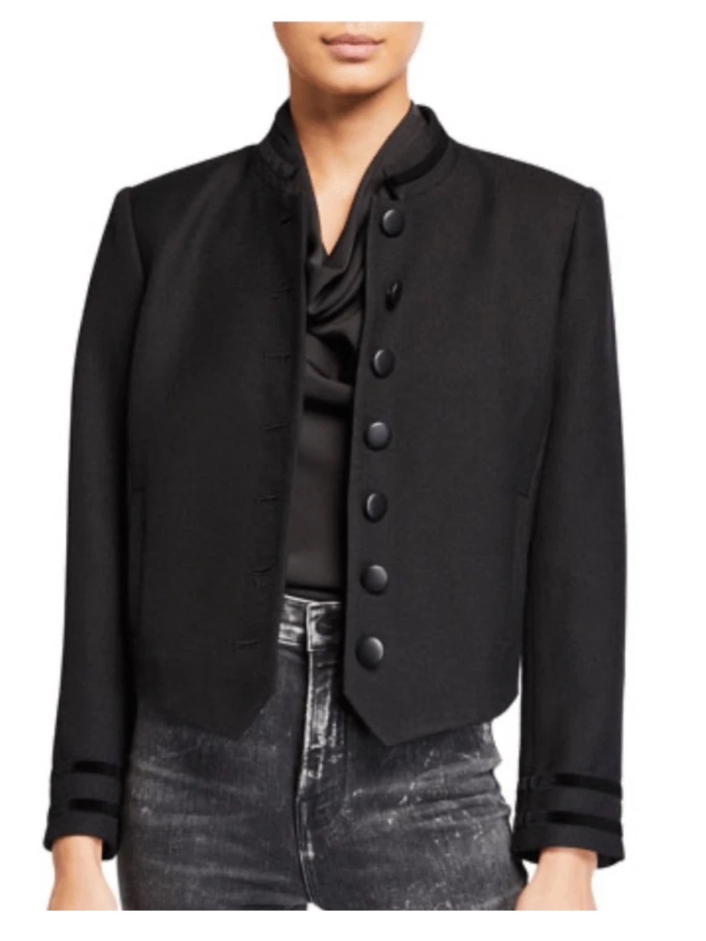NWOT Frame Sleek Stand Collar Black Military Mandarin Wool Blend Button Jacket